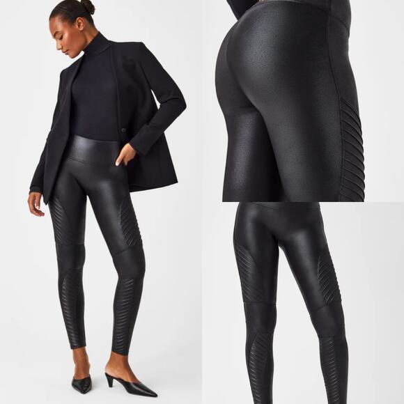 Spanx Faux Leather Moto Black Leggings Size Small - Picture 1 of 5